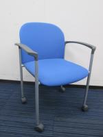 【会議用椅子】ミーティングチェア<br>【スタッキングチェア】【肘付】【色：ブルー】【会議チェア】