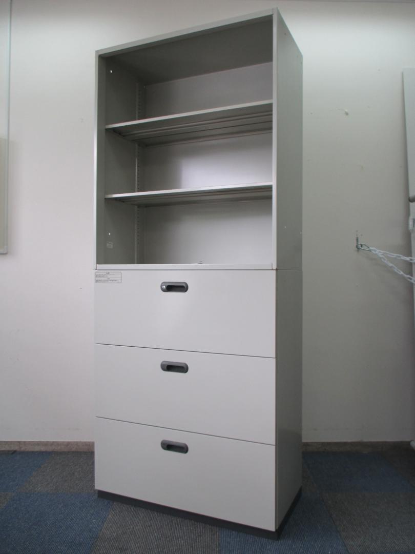 【奥行450ｍｍ】ＰＬＵＳ製　書庫セット　オープン+3段ラテラル　【取っ手が特徴的】【中古　事務用キャビネット　千葉店】
                        リンクスシリーズ
                                    中古
            