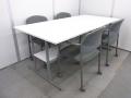 【テーブルセット】人気の幅1800mmサイズのテーブルとミーティングチェアセット■キャスター付き スタッキングチェア オカムラ製