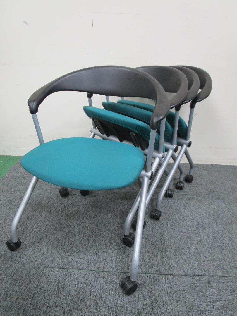 【セット商品】【4脚セット】内田洋行製　ネスティングチェア4脚セット　色：グリーン【状態良好】
                        FM-290
                                    中古
            