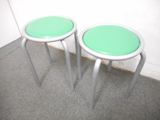 【セット商品】■丸イス2脚セット　■グリーン【掃除しやすいビニールシート】 ■コクヨ（KOKUYO）CK-742G【中古オフィス家具・新宿】スツール
                        スツール 【 STOOL 】
                                    中古
            