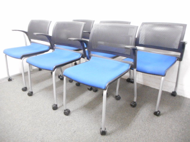 【セット商品】■ウチダ　ネスティングチェア6脚セット　肘付　ブルー　■【UCHIDA】カートチェア 

                        FM-310N（スライドスタッキング）
                                    中古
            