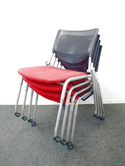 4脚【セット商品】真っ赤なプロスタックチェアで明るいミーティングを！｜ミーティングチェア｜キャスター付き☆
                        プロスタック
                                    中古
            