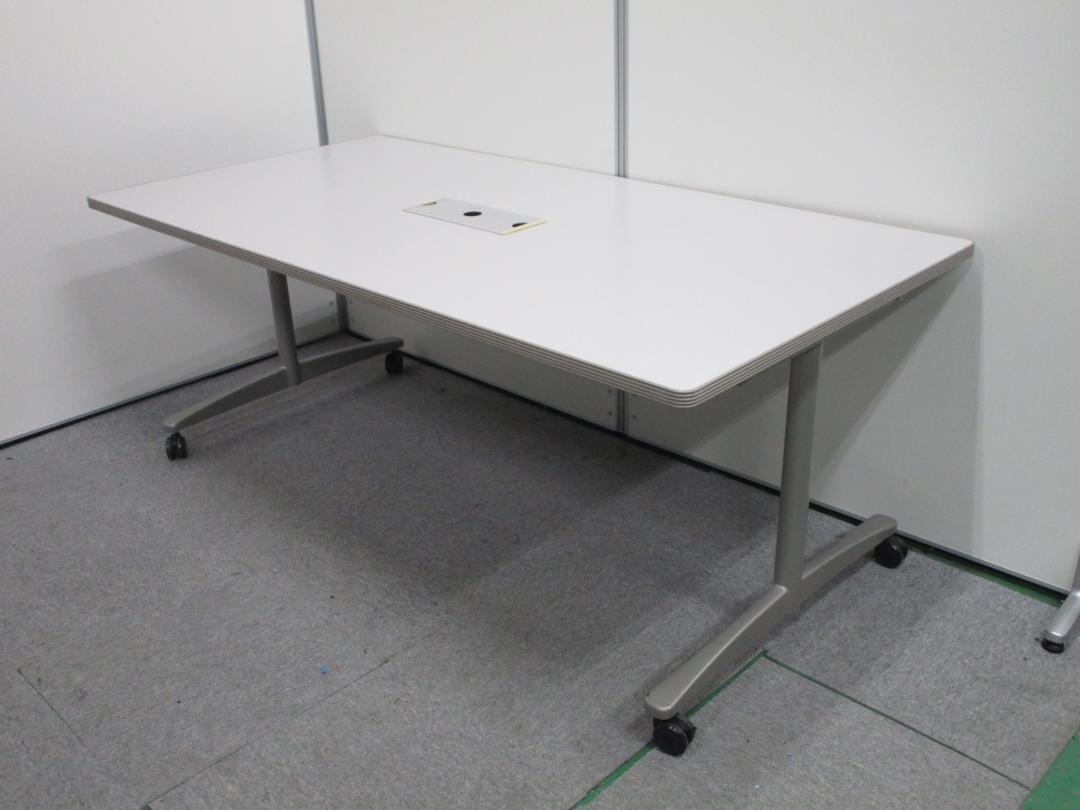 【2台入荷！】幅1800　奥行き900　ミーティングテーブル　T字脚キャスター脚タイプ　配線ユニットつき ペールグレーカラー【中古会議用テーブル】
                        ST-3100
                                    中古
            