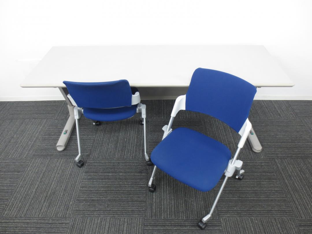 【セット商品】平行スタックテーブル 幕板つき　1800mm×600mm +ミーティングチェア2脚【お買い得】
                        
                                    中古
            