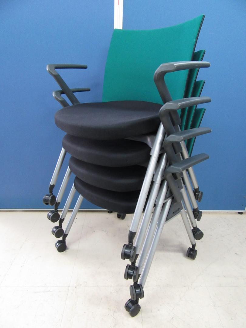 [単品購入￥20,000⇒セット購入￥18,000!!]内田洋行(UCHIDA) スタッキングチェア4脚セット FM-350シリーズ■会議や研修・セミナー等で大活躍!!肘付きで使いやすく便利です!![グリーン×ブラック]
                        MX-350
                                    中古
            