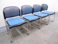 【KS】[セット買いがおすすめ！][重ねて省スペース!!]オカムラ製スタッキングチェア　一番人気のブルー　事務用会議椅子　ミーティングチェア　