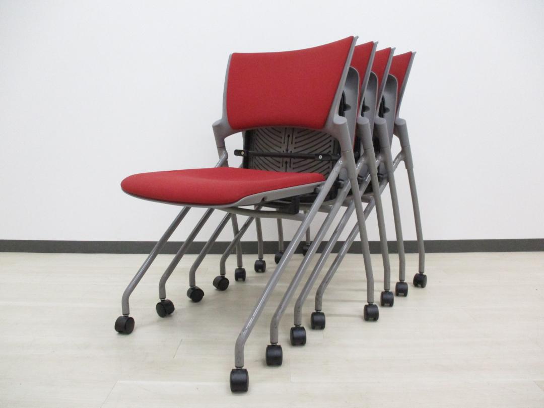 【4脚セットで￥1,000お得】■人気シリーズオフィスが明るくなるレッド色の入荷です！デザイン性、座り心地の良いミーティングチェア‼
                        マノス
                                    中古
            