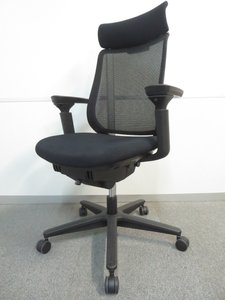 ☆人気のヘッドレスト付！【上質で美しいメッシュデザイン！】■コクヨ製　ミトラチェア　可動肘付　ブラック　アディショナルバックタイプ【KOKUYO　Mitra】★