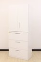 【ロット入荷!!】ホワイトカラーの上下書庫セットです!!よく見る観音開きと3段の引き出しタイプ!!