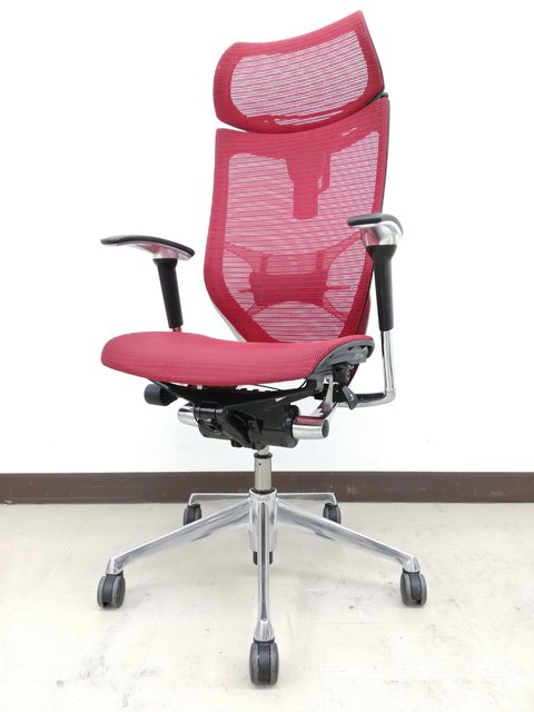 オカムラ バロンチェア 可動式ヘッドレスト 赤 レッド椅子 - 椅子
