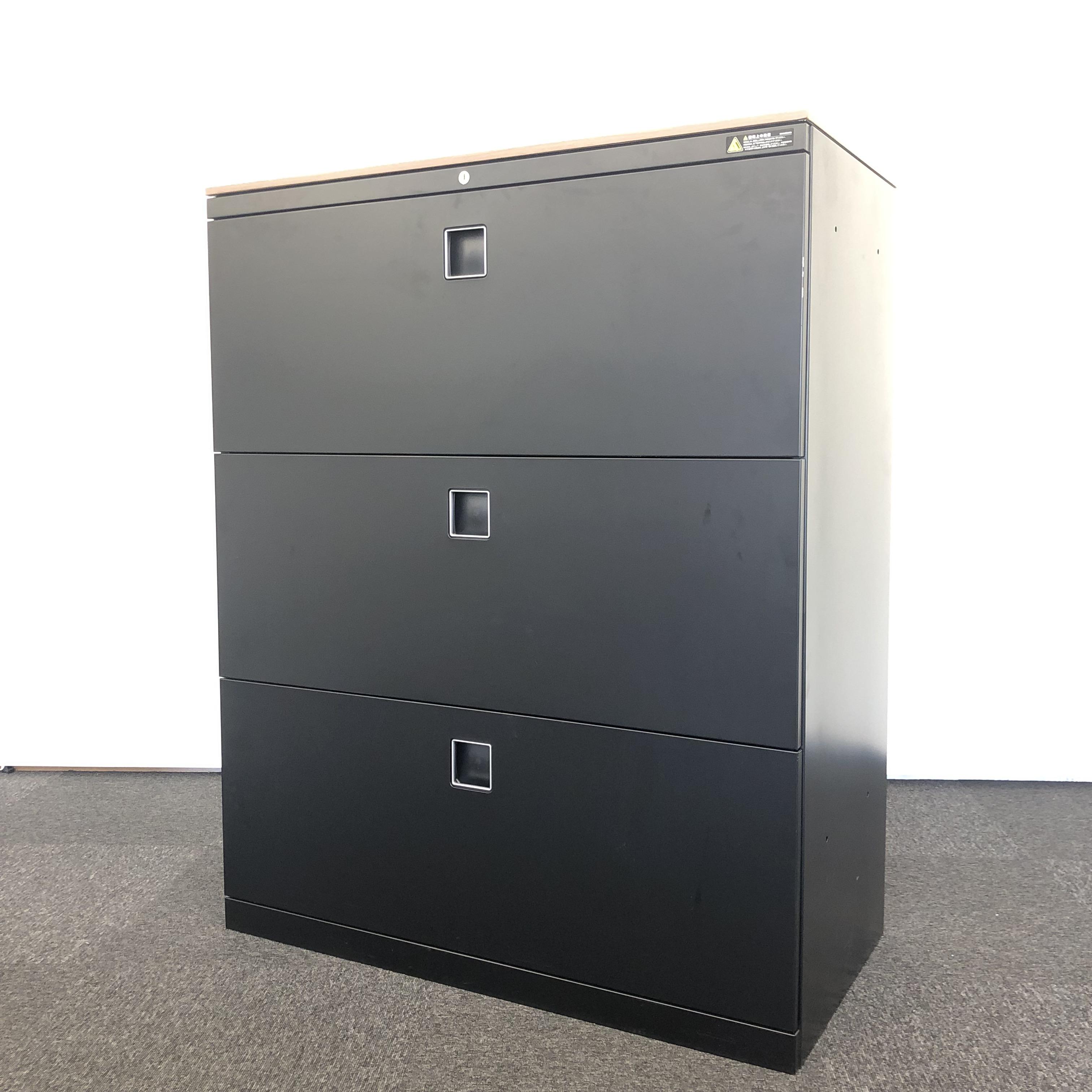 【美品】オカムラレクトライン/ブラックタイプセパレートロックラテラルキャビネット オカムラ レクトライン収納(Rectline) ブラックタイプ