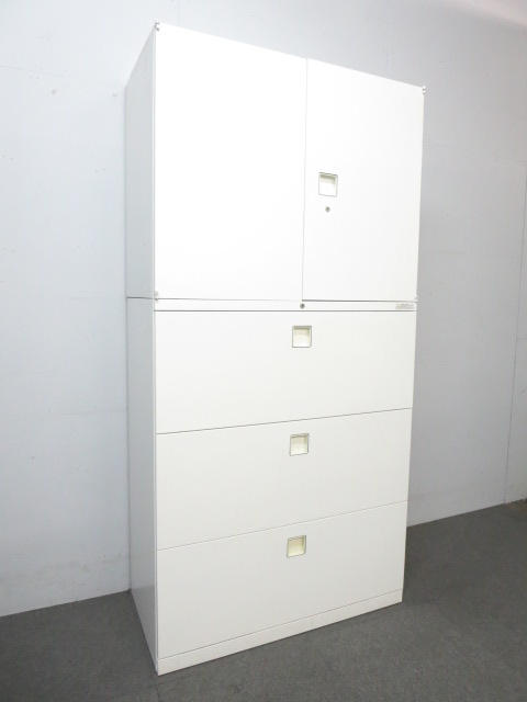 【使いやすいサイズが人気です！】■オカムラ製　上下書庫セット　H1810mm　ホワイト　■両開き2段＆ラテラル3段の組み合わせ
                        レクトライン
                                    中古
            