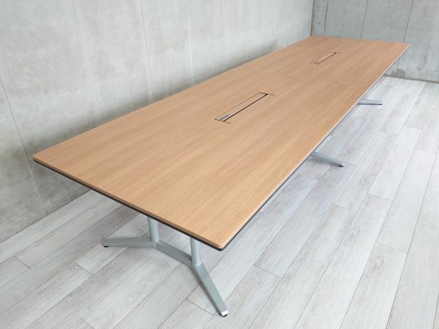 【1台限定！】オカムラ製　大型テーブル　ラティオⅡシリーズ　幅4000㎜　■色：ナチュラル（ネオウッドミディアム）