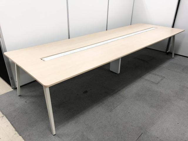 【カフェ風のテーブルでお仕事しませんか？】内田洋行（UCHIDA）レムナシリーズ　大型テーブル　幅4000㎜　■色：ナチュラル　ホワイト脚