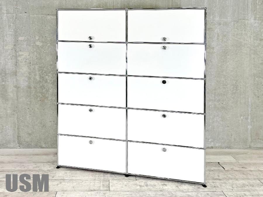 USM ハラー　2段キャビネット　サイドボード　未使用品　ピュアホワイト USMハラー】2列3段 キャビネット シェルフ ピュアホワイト 出張