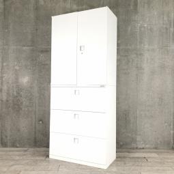 【定価約19万円】【ホワイトカラーの人気商品上下書庫セット】■オカムラ製　レクトライン　上下書庫セット
