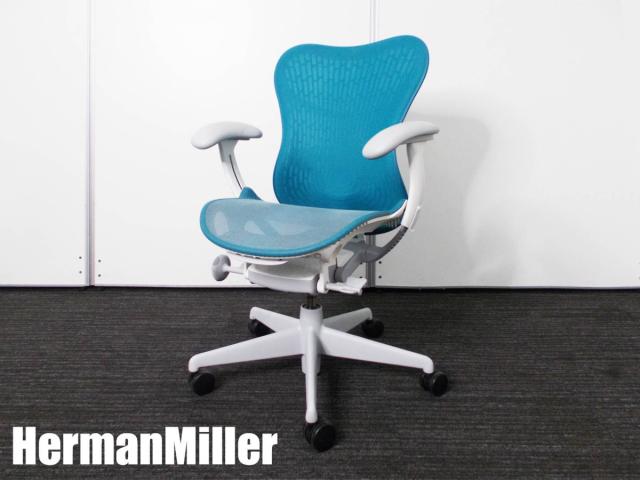 【オープン特価！人気海外メーカーのオフィスチェア！！】HermanMiller　ハーマンミラー　ミラ2チェア　エルゴノミクスチェア　メッシュ　ブルー　可動肘　アジャストアーム