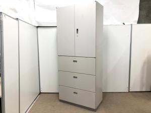 【ロット入荷！】コストを抑えたい方必見！大量収納可能な上下書庫セット■イトーキ/シンライン/グレー　観音開き＋引き出しタイプ