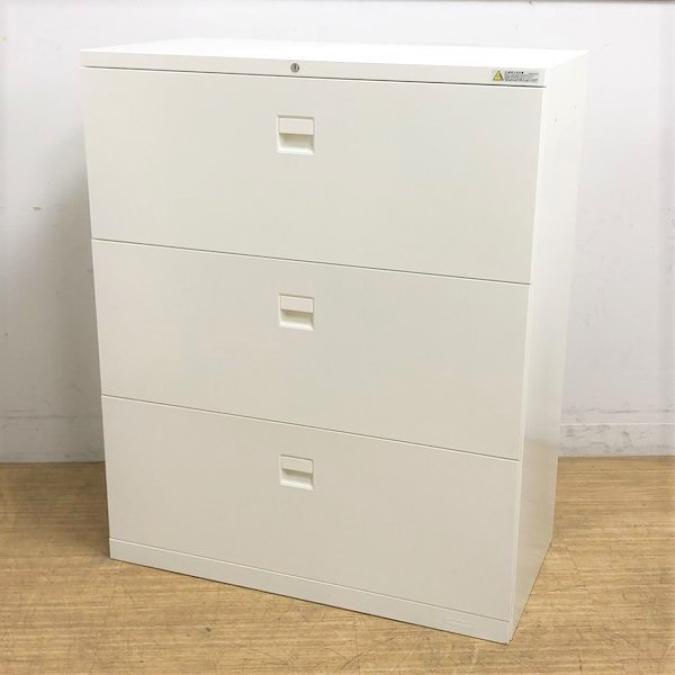 【在庫入替セール】オカムラ製のキャビネット　３S　鍵付き　3段ラテラル書庫　ホワイト
                        SAデュオライン
                                    中古
            