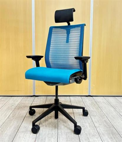【6脚入荷】長時間座っている人の為に開発されたチェア入荷！中古　高級チェア　シンク　オフィスチェア　OAチェア　テレワーク　在宅ワーク　ヘッドレスト付き　ブルー　メッシュ　可動肘