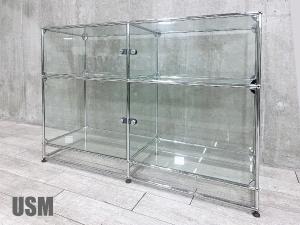 【引き取り限定】USMハラー　２連2段キャビネット　ガラス飾り棚　コレクションケース　モジュラーシステム