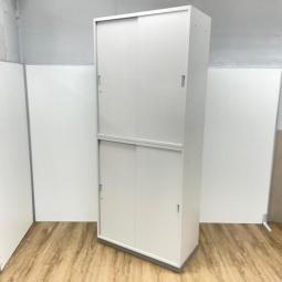 【2枚扉の上下引き戸セット！！収納力抜群の上下書庫セット】■イトーキ（ITOKI）製　シンライン　２枚引き違い書庫　■グレー