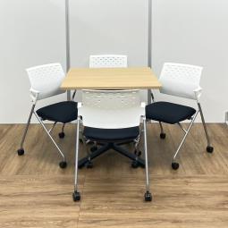 【テーブル、チェアセット！！】コクヨ製　day　stylebook　ナチュラルカラー　角テーブル　ピエガ　ブラックカラー　ネスティングチェア！！