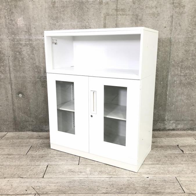 【自宅にあっても違和感ゼロ！】◆コクヨ/エディア/ホワイト　◆オープン天袋+ガラス戸両開き/シリンダー錠　【弊社使用欄：A00931308】
                        エディア
                                    中古
            