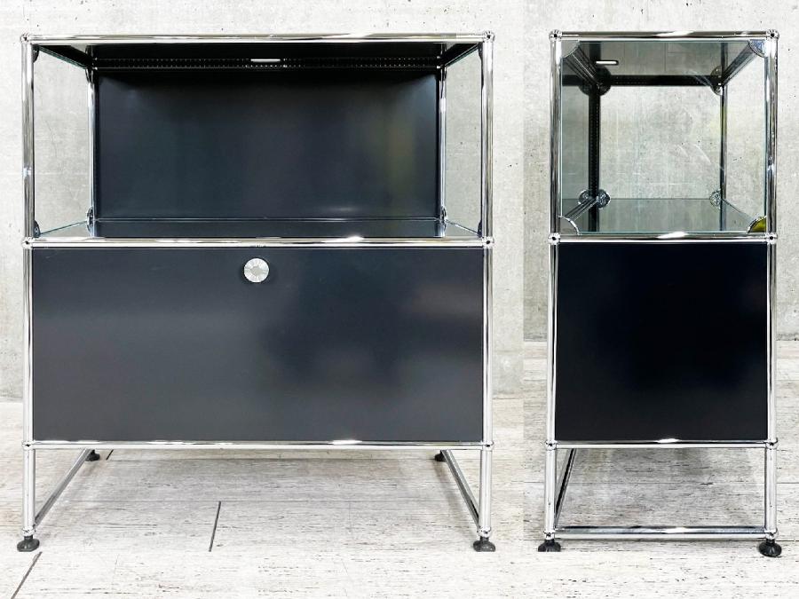 USMハラー　タイムセール　ガラス3田キャビネット キャスター付き　ブラック 中古】USMハラー キャビネット USMハラー 書庫その他 443389