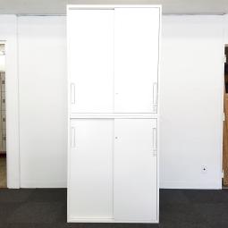 【スライド扉でスペースを有効活用！】■コクヨ製　上下引戸書庫セット　エディアシリーズ　ホワイト　■大量の書類も一気に整理できます！