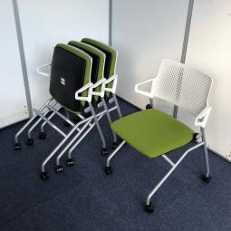【4脚セット】ライトグリーンの色鮮やかなミーティングチェア。【3セットご案内可能】｜折りたたみ椅子｜会議椅子
