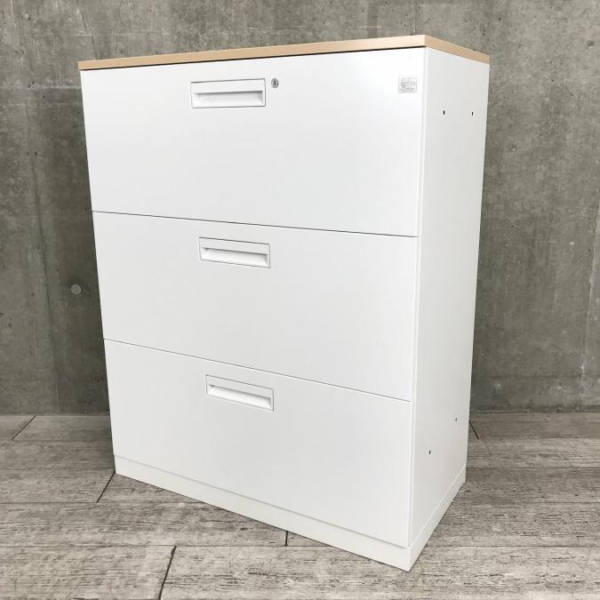 【ナチュラル天板付き！】清潔感のあるホワイト書庫　■KOKUYO（コクヨ）エディア（EDIA）ローキャビネット　3段ラテラル書庫　■ホワイト
                        エディア
                                    中古
            