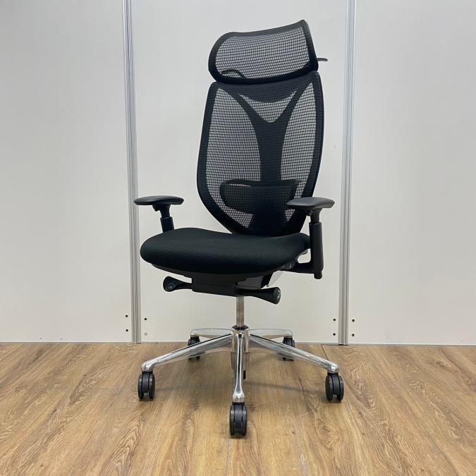 【レア・ヘッドレス付】【20年度製】オカムラ製　サブリナシリーズ　人気のブラックカラー　ポリッシュ脚　ランバーサポート　前傾チルト　肘付きハイバックチェア！！
                        サブリナ
                                    中古
            