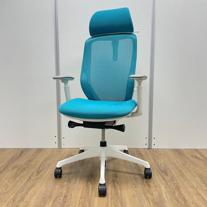 【レア：ヘッドレスト付き】オカムラ製　シルフィーシリーズ　ブルーグリーン　コートハンガー付き　樹脂脚　ホワイトフレーム　アジャストアーム※可動肘　肘付ハイバックチェア！！
                        シルフィー
                                    中古
            