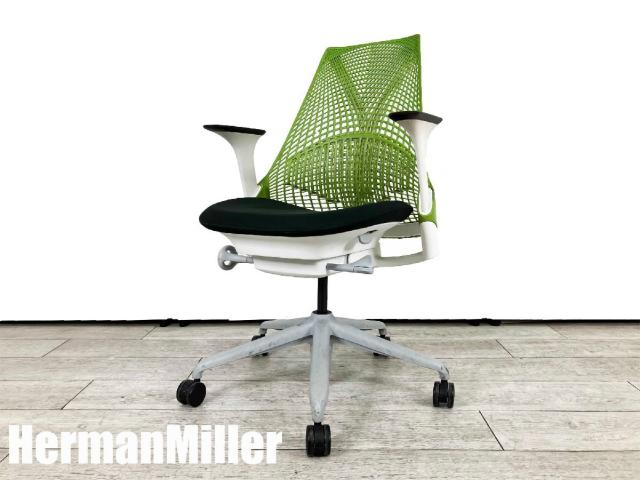 HermanMiller/ハーマンミラー　セイルチェア 肘付　白Xグリーン　前傾機能付き