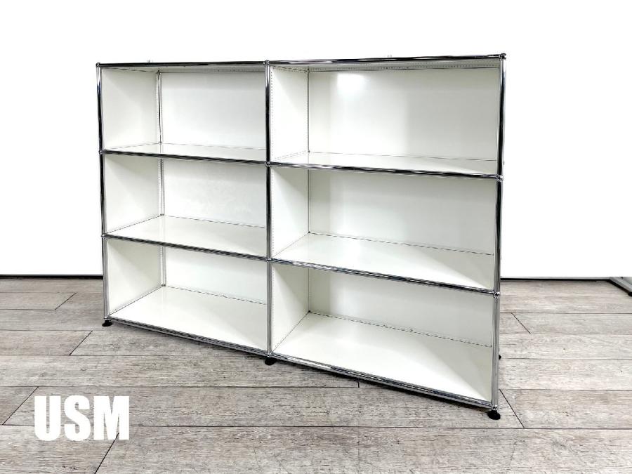 USMハラー□2連3段キャビネット□ピュアホワイト□シェルフ