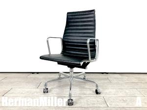 A）HermanMiller/ハーマンミラー　イームズ アルミナム エグゼクティブチェア　本革　黒 ハイバック