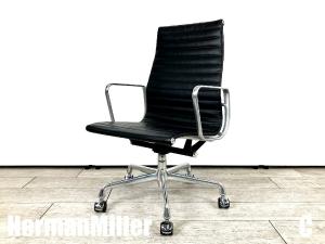 C）HermanMiller/ハーマンミラー　イームズ アルミナム エグゼクティブチェア　本革　黒　ハイバック