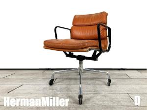 D）Hermanmiller ハーマンミラー　イームズ ソフトパッドチェア　フォースターベース 4本足　70S ヴィンテージ 70年代　革張　ブラウン