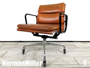 F）Hermanmiller ハーマンミラー　イームズ ソフトパッドチェア　フォースターベース 4本足　80S ヴィンテージ 83年製　革張　ブラウン