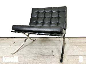 B）knoll/ノール　本革 バルセロナチェア　ミース・ファンデル・ローエ　ブラック　刻印あり　正規品