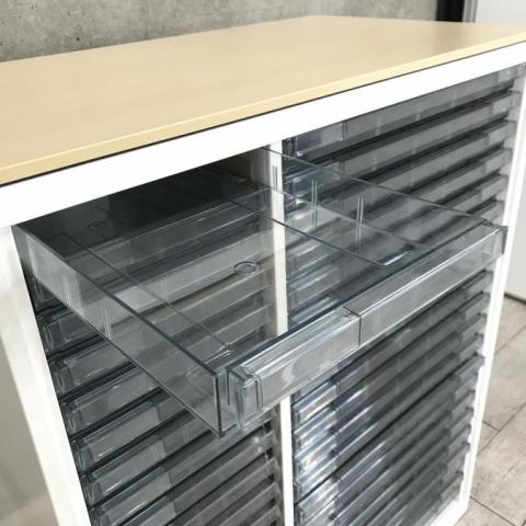 オカムラ okamura レクトライン レターケース クリスタルキャビネット 3列11段 A4対応 コンビ型 システムトレーキャビネット 書類整理庫  キャビネット 保管庫 オフィスキャビネット クリアケース書庫 4B03SP 1525 【中古オフィス家具】【中古】 | オフィス 