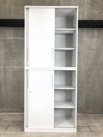 ウチダ 中棚あり２段引違扉付きハイカウンター書庫『中古、小傷あり』W1800 - 棚