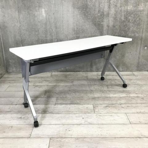 オカムラ ミーティングテーブル フラプターL(FLAPTOR-L) サイドフォールディングテーブル 棚板なし 幕板付 W1800×D600×H720  81F2AB-MG99/81F2AB-MK37