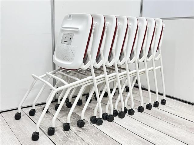 【Sランク美品】 【88脚入荷】 【送料無料 地域限定】 オカムラ ルナ 10脚セット ミーティングチェア 会議チェア ネスタブルチェア  ネスティングチェア 多目的チェア 折り畳みチェア キャスター付き 【中古オフィス家具】【中古】