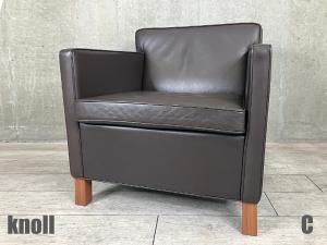 C）knoll /ノール 　クレフェルド ラウンジチェア　Mies van der Rohe / ミースファンデルローエ　本革　ブラウン　シングルソファ