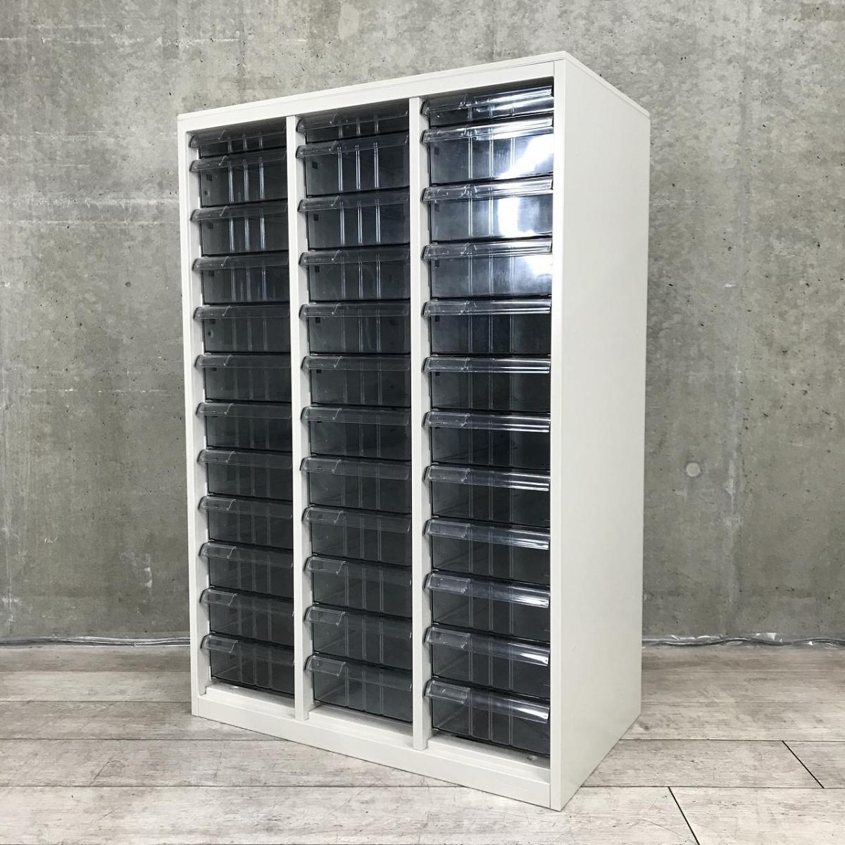 【書類・備品整理の必需品！書類や備品のストックにピッタリ！】■オカムラ（okamura）製　SAシリーズ　クリスタルトレイキャビネット　W800㎜　■3列×浅型1段＋深型11段　■ニューグレー
                        SAシリーズ
                                    中古
            