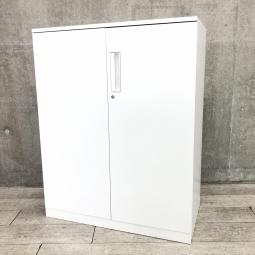 【定価約10万円】【収納物がひとめで分かる両開き戸タイプ！】■コクヨ（KOKUYO）製　エディア（EDIA）　両開き書庫　ローキャビネット　■シリンダー錠　■ホワイト 【弊社使用欄：A01005960】
