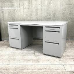 【スタンダードでも新しい！！多彩な機能を搭載した大容量の両袖机！！】■ウチダ（UCHID）　FEED-Rシリーズ　両袖机　W1400㎜　■シリンダー錠　■グレー